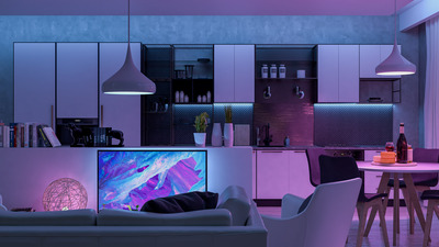Smart connected home in purple lighting