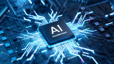 AI semiconductor chip with neon lights